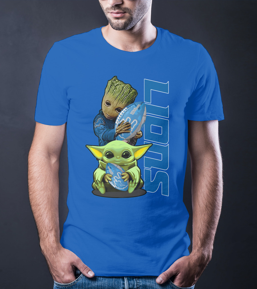Grzd Detroit Lions Groot Baby Yoda Football Fans T-Shirt