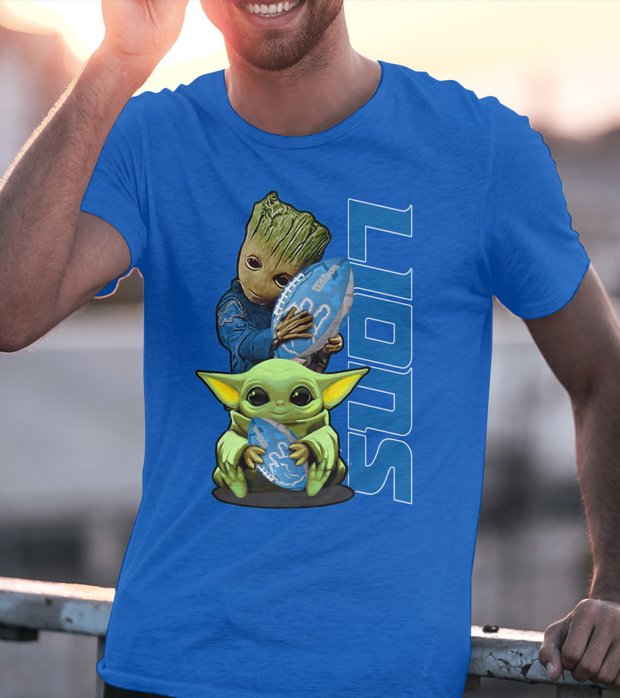 Grzd Detroit Lions Groot Baby Yoda Football Fans T-Shirt