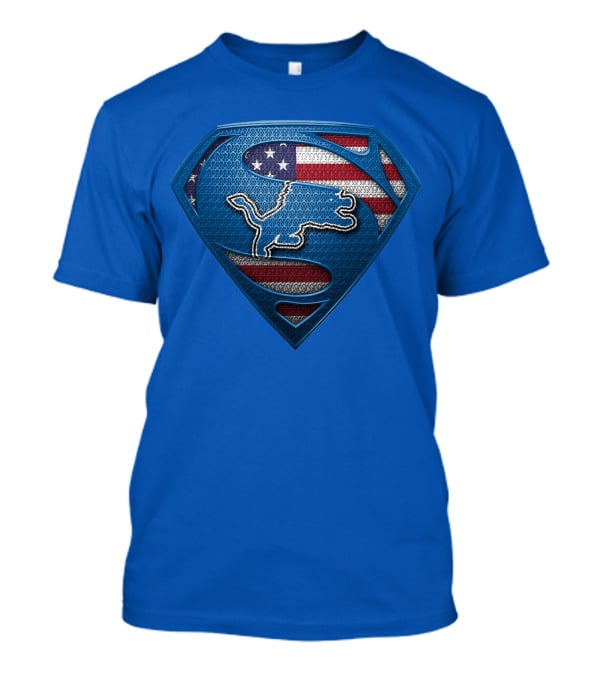 Spm Detroit Lions Superman Shield American Flag T-Shirt