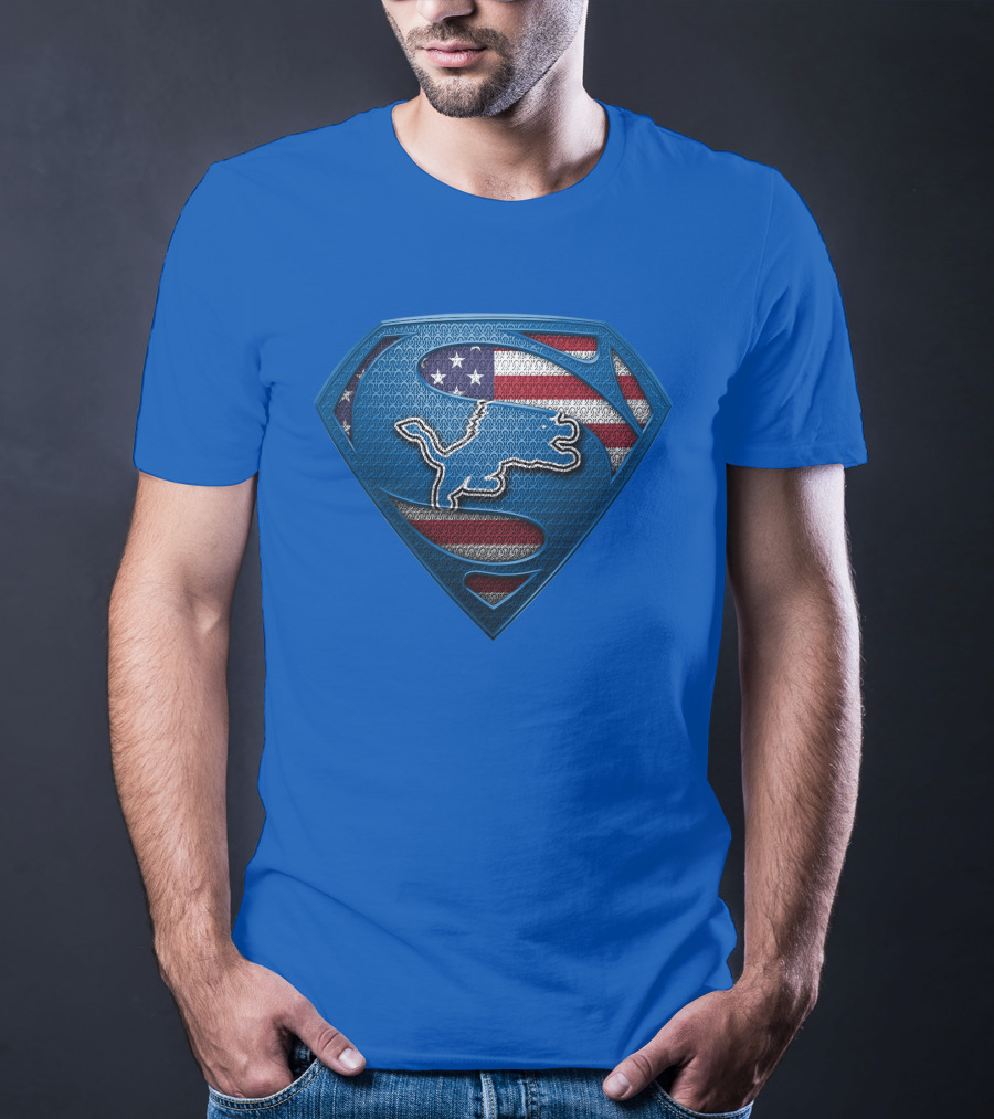 Spm Detroit Lions Superman Shield American Flag T-Shirt
