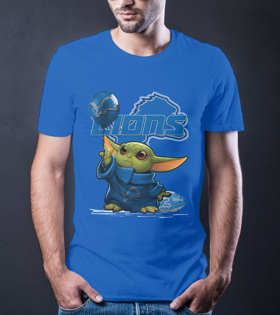 Yoda Detroit Lions Wilson Balloon Football Iconic Crossover T-Shirt