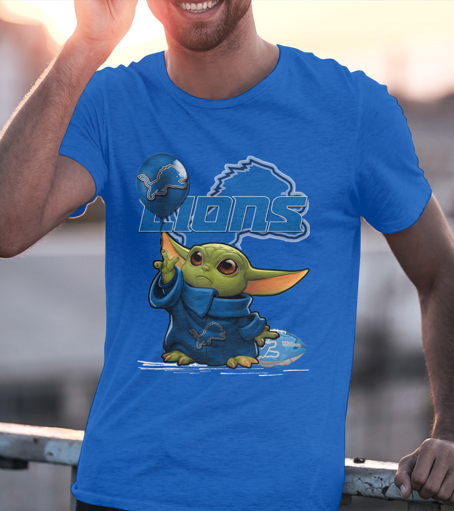 Yoda Detroit Lions Wilson Balloon Football Iconic Crossover T-Shirt