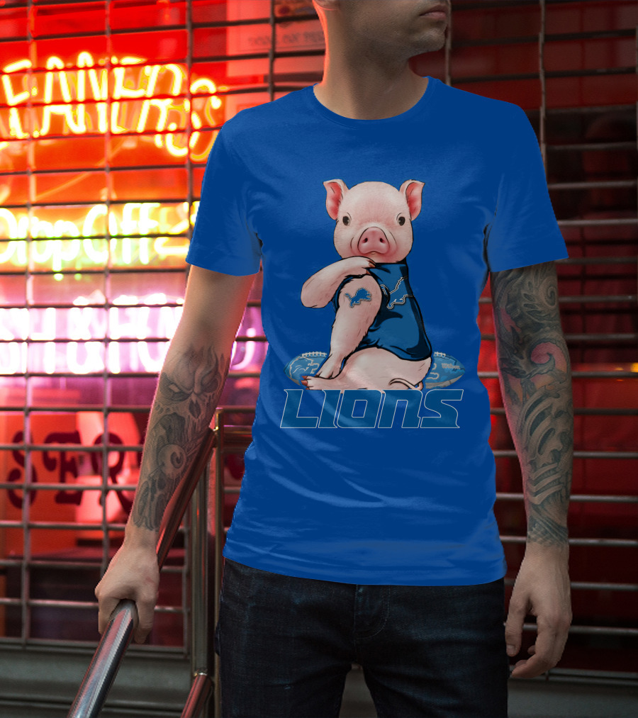 Pig With Detroit Lions T-Shirt