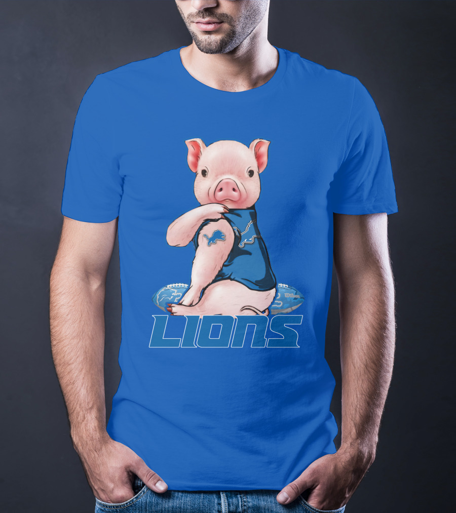 Pig With Detroit Lions T-Shirt