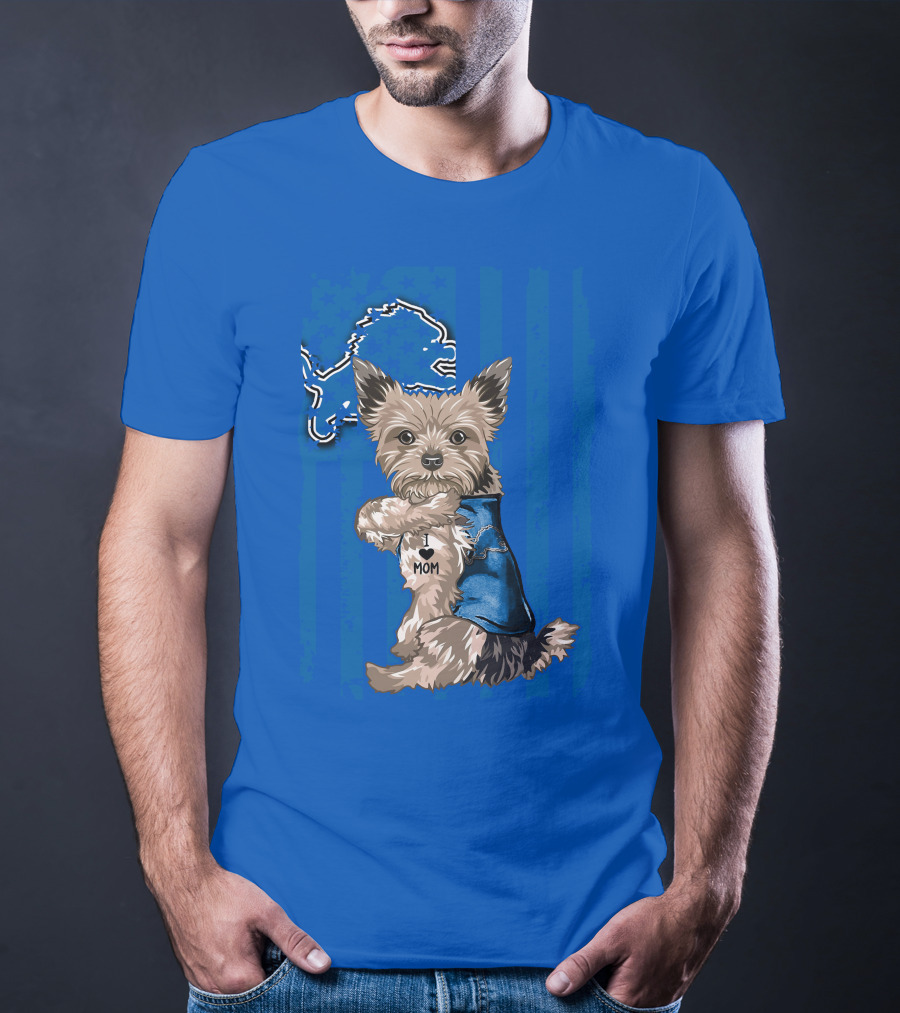 Yorkshire Terrier I Love Mom Detroit Lions T-Shirt