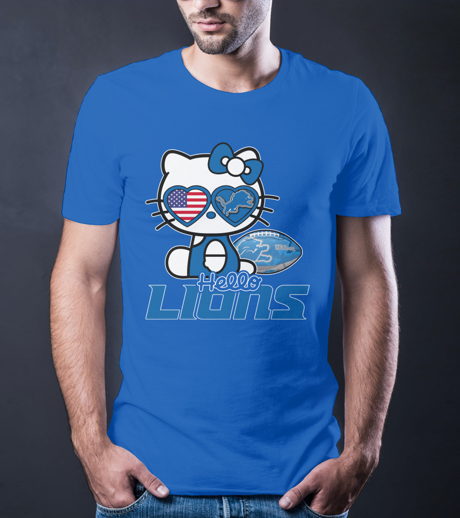 Hello Kitty Usa Detroit Lions Football Heart Glasses T-Shirt
