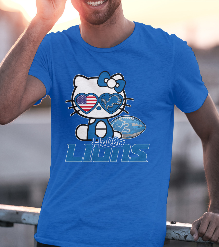 Hello Kitty Usa Detroit Lions Football Heart Glasses T-Shirt