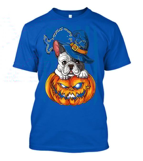 Hlw Bulldog DETROIT LIONS Halloween Bulldog Pumpkin Pajama Football Fan Gift T-Shirt
