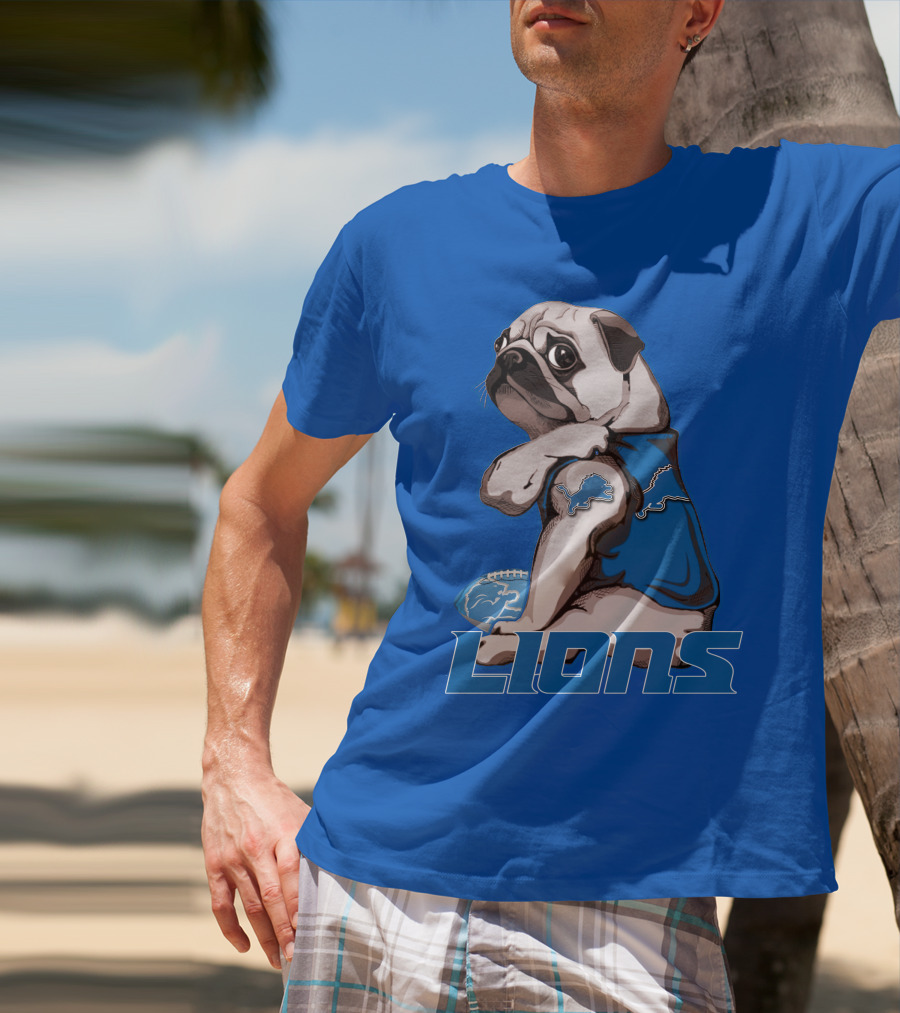 Pug Lions Football Detroit T-Shirt