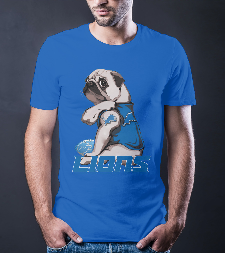 Pug Lions Football Detroit T-Shirt