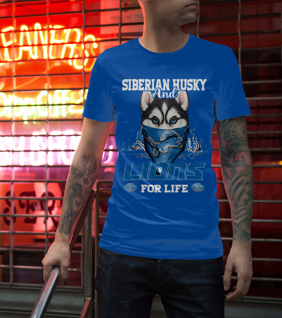 Siberian Husky And Lions For Life Detroit T-Shirt