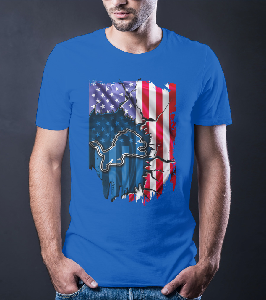 Detroit Lions American Flag Lion T-Shirt