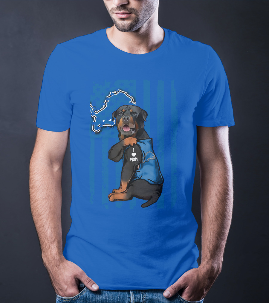 Rottweiler I Love Mom Detroit Lions Fan T-Shirt