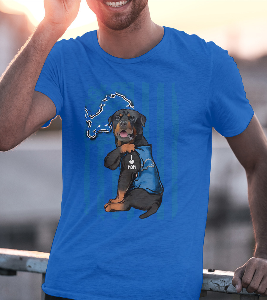 Rottweiler I Love Mom Detroit Lions Fan T-Shirt