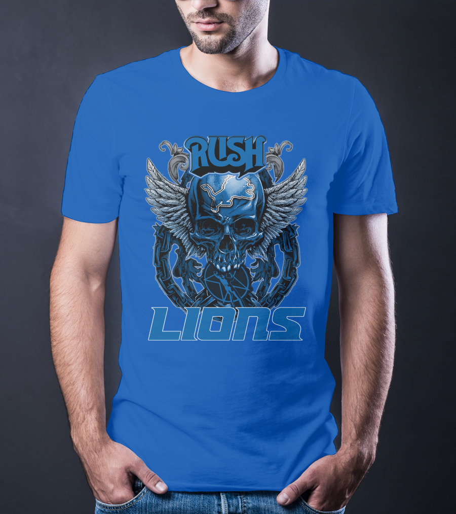 Rush Detroit Lions Skull With Wings And Chains T-Shirt