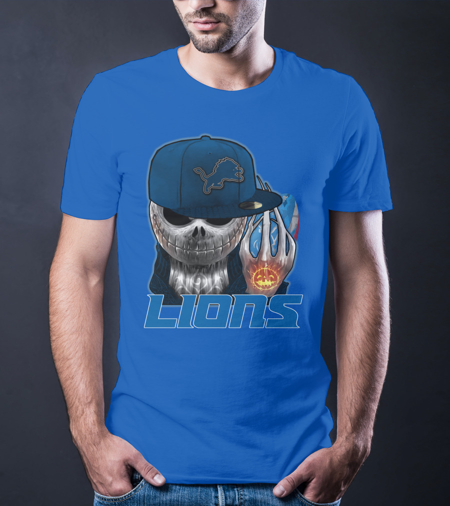 LIONS Jackskull Detroit Football Pumpkin Face Cap T-Shirt