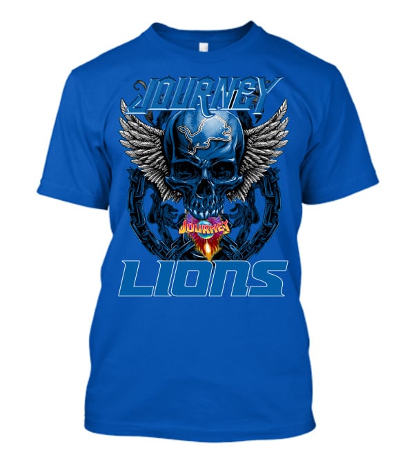 Journey Detroit Lions Skull Wings Flame Chain T-Shirt
