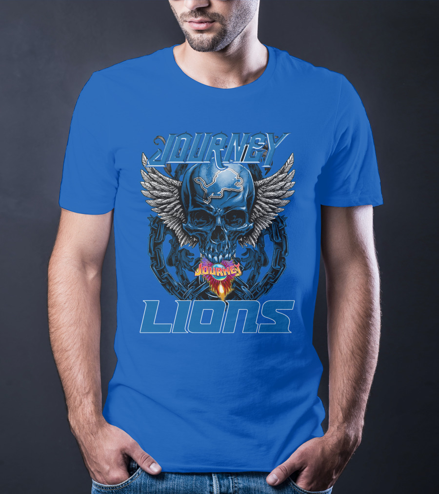 Journey Detroit Lions Skull Wings Flame Chain T-Shirt