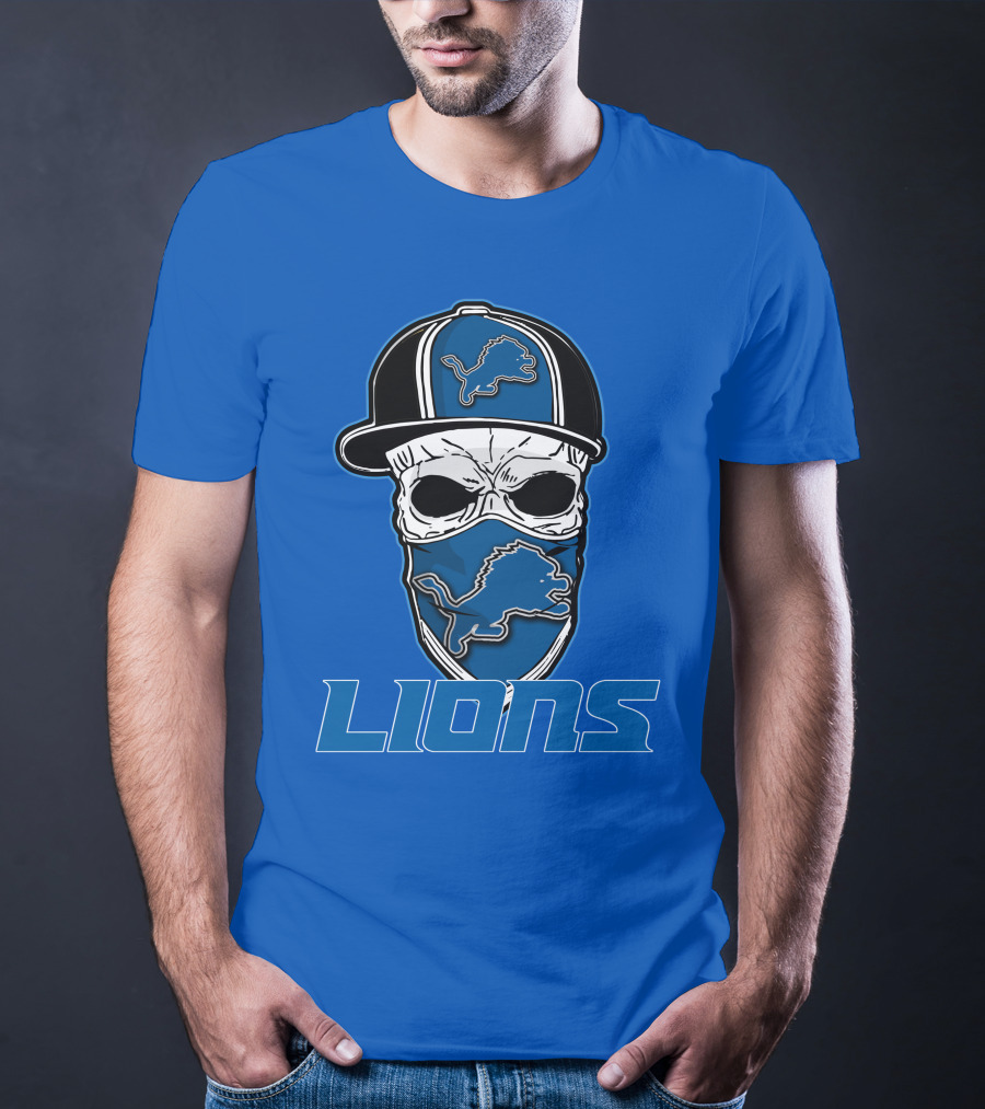 Detroit Lions Skull Hat Face Cover LIONS T-Shirt