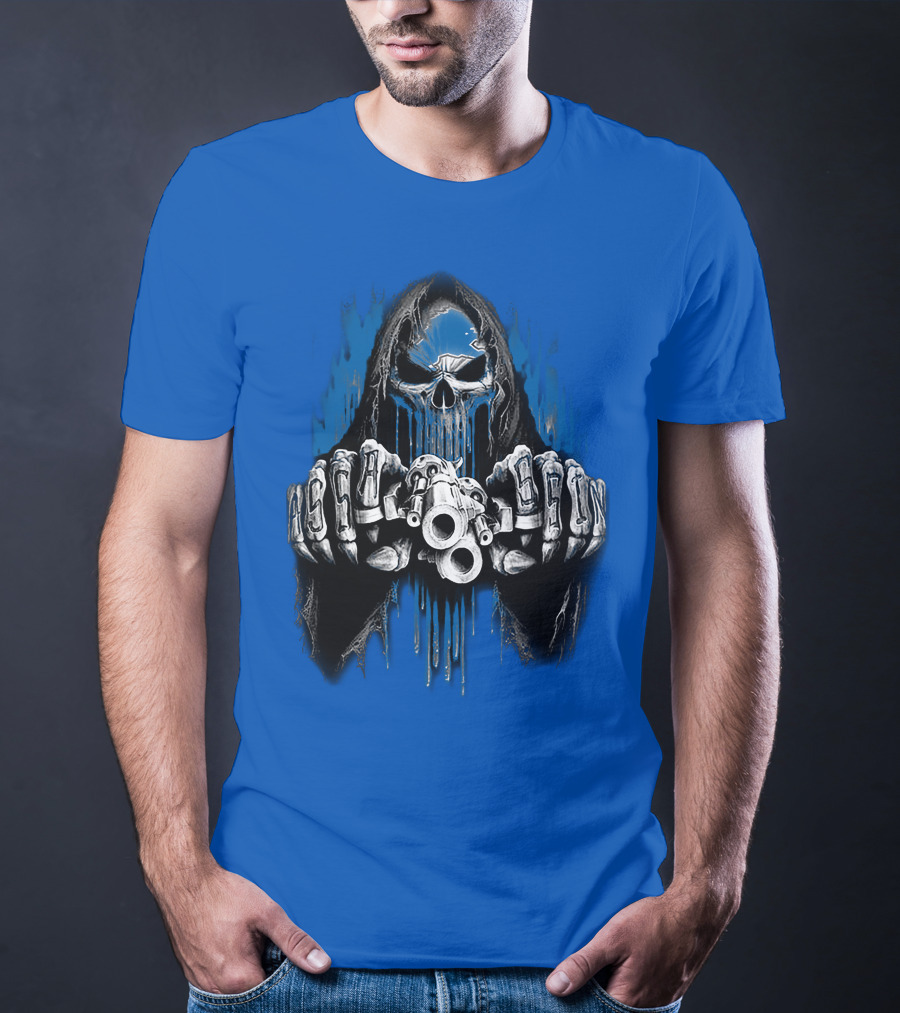 Detroit Lions 67 Grim Reaper Skeleton Guns T-Shirt