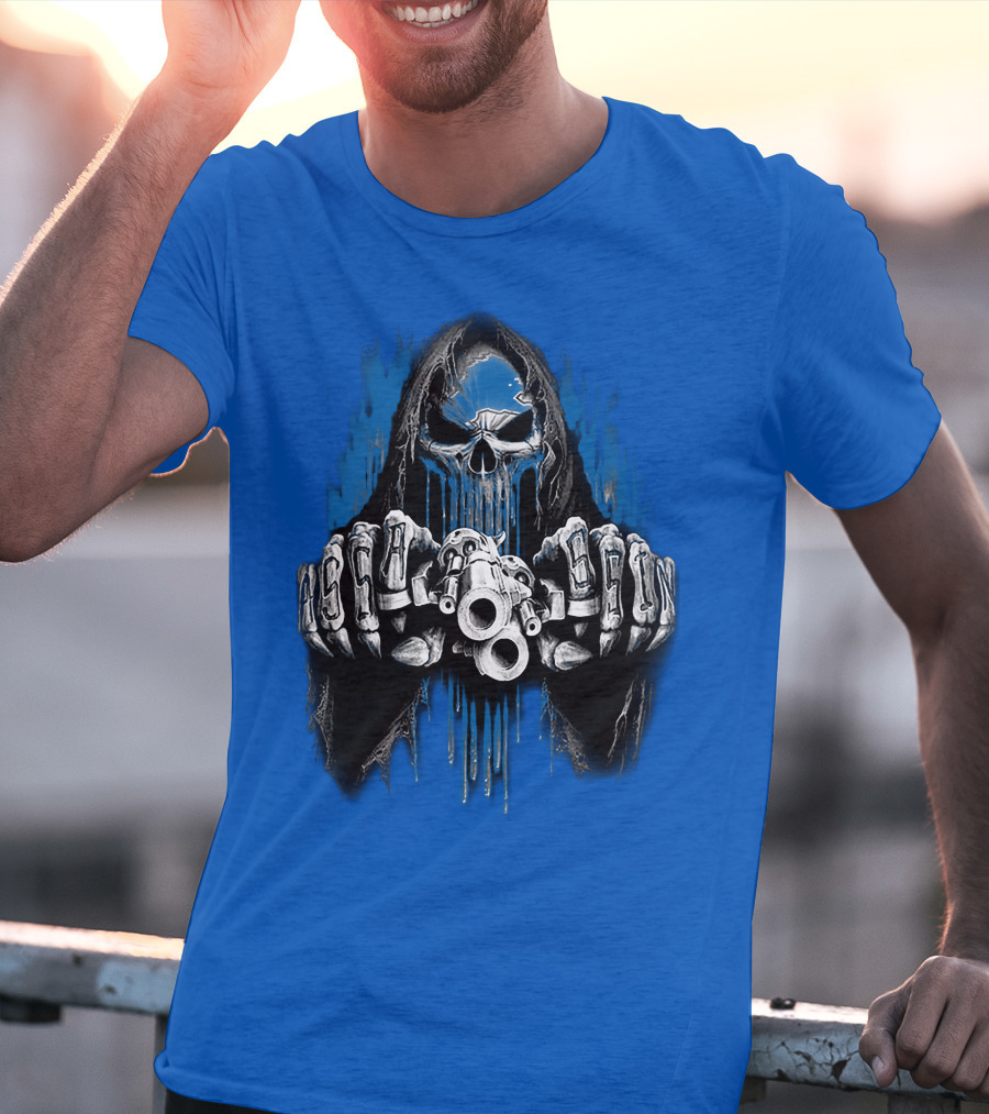 Detroit Lions 67 Grim Reaper Skeleton Guns T-Shirt