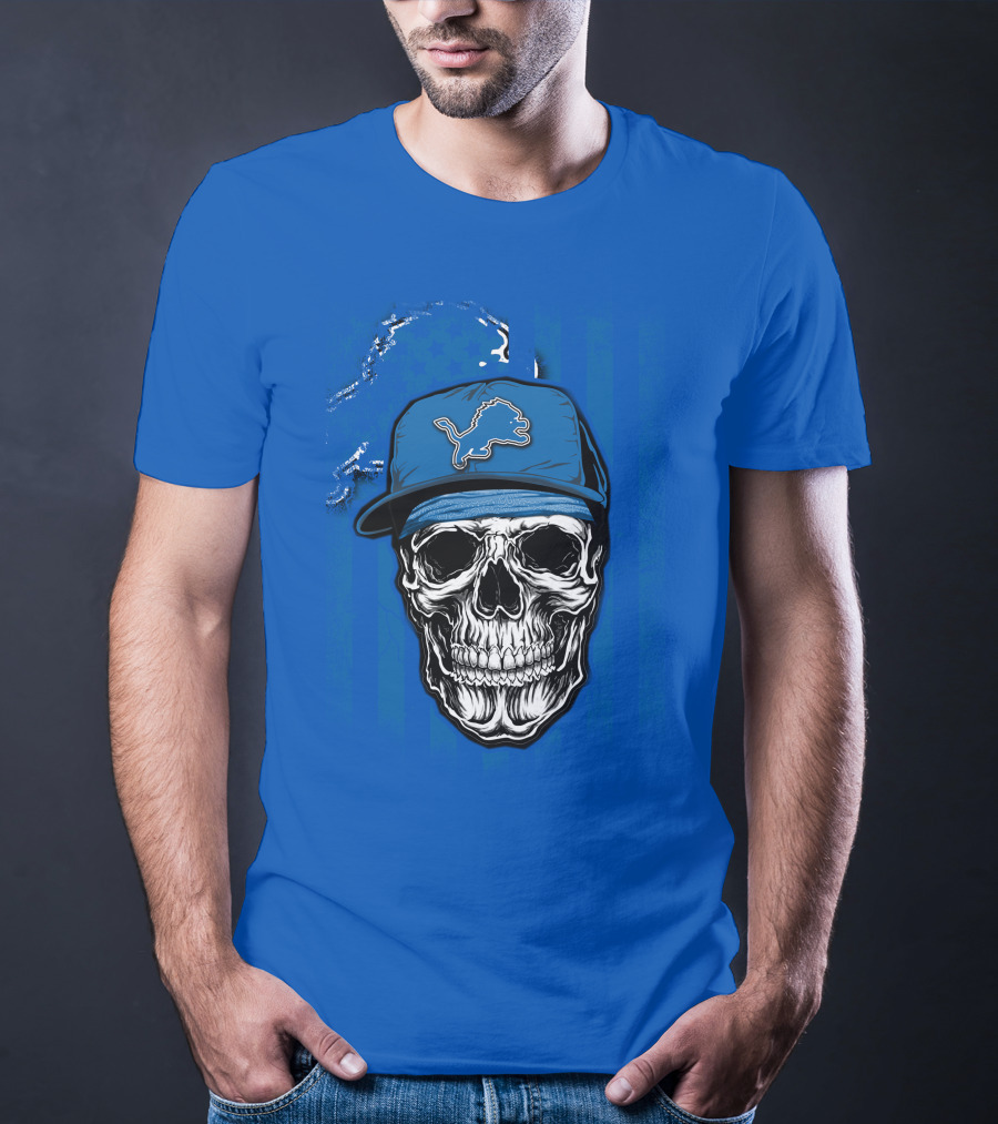 DETROIT LIONS Skull With Cap Sports T-Shirt