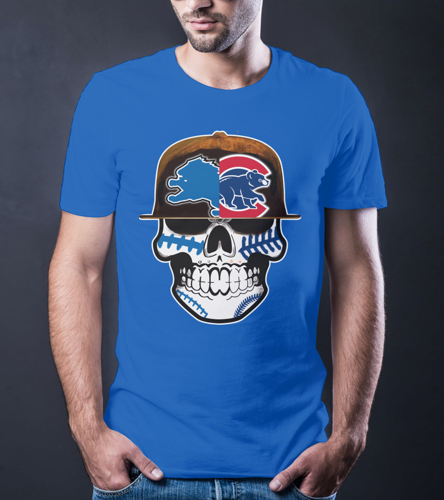 Detroit Lions Chicago Cubs Mashup Skull T-Shirt
