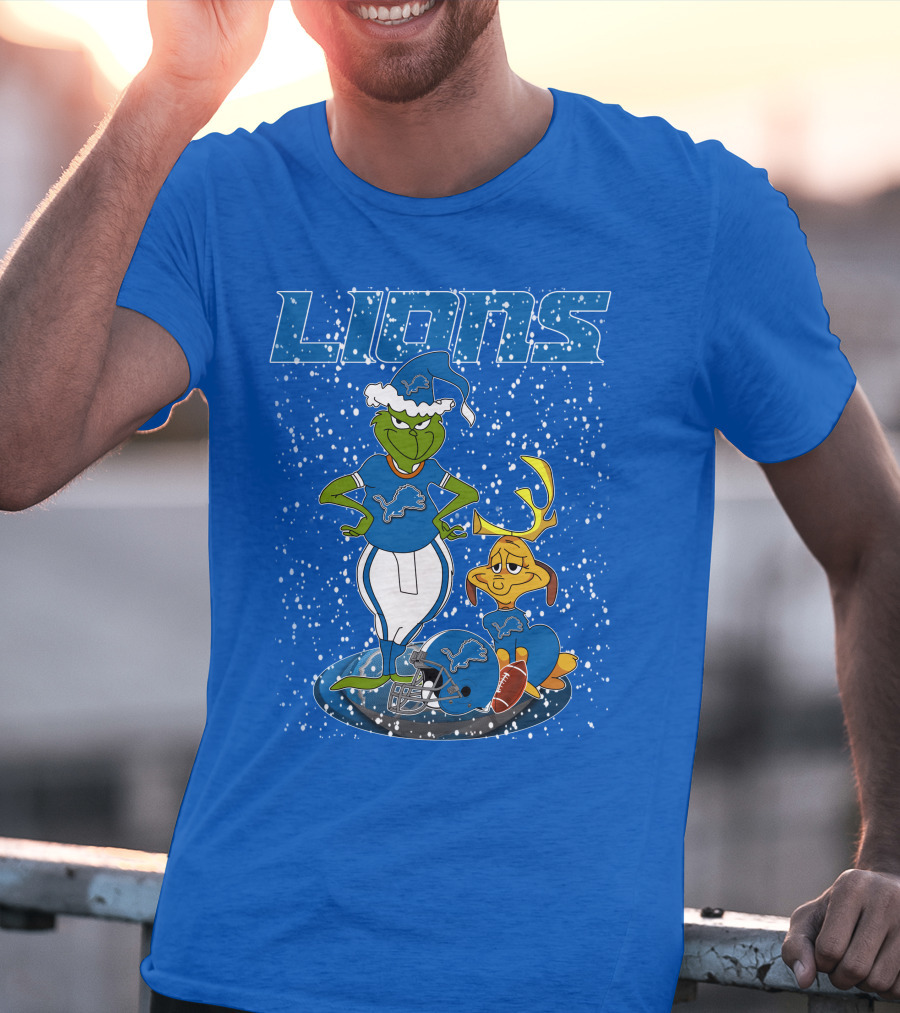 Grinchxmas Detroit Lions Snowy Holiday Football Scene T-Shirt