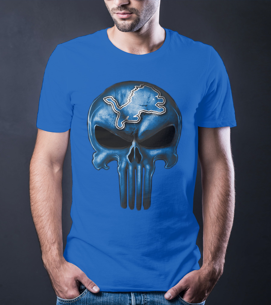 Detroit Lions Skull Logo Punisher T-Shirt