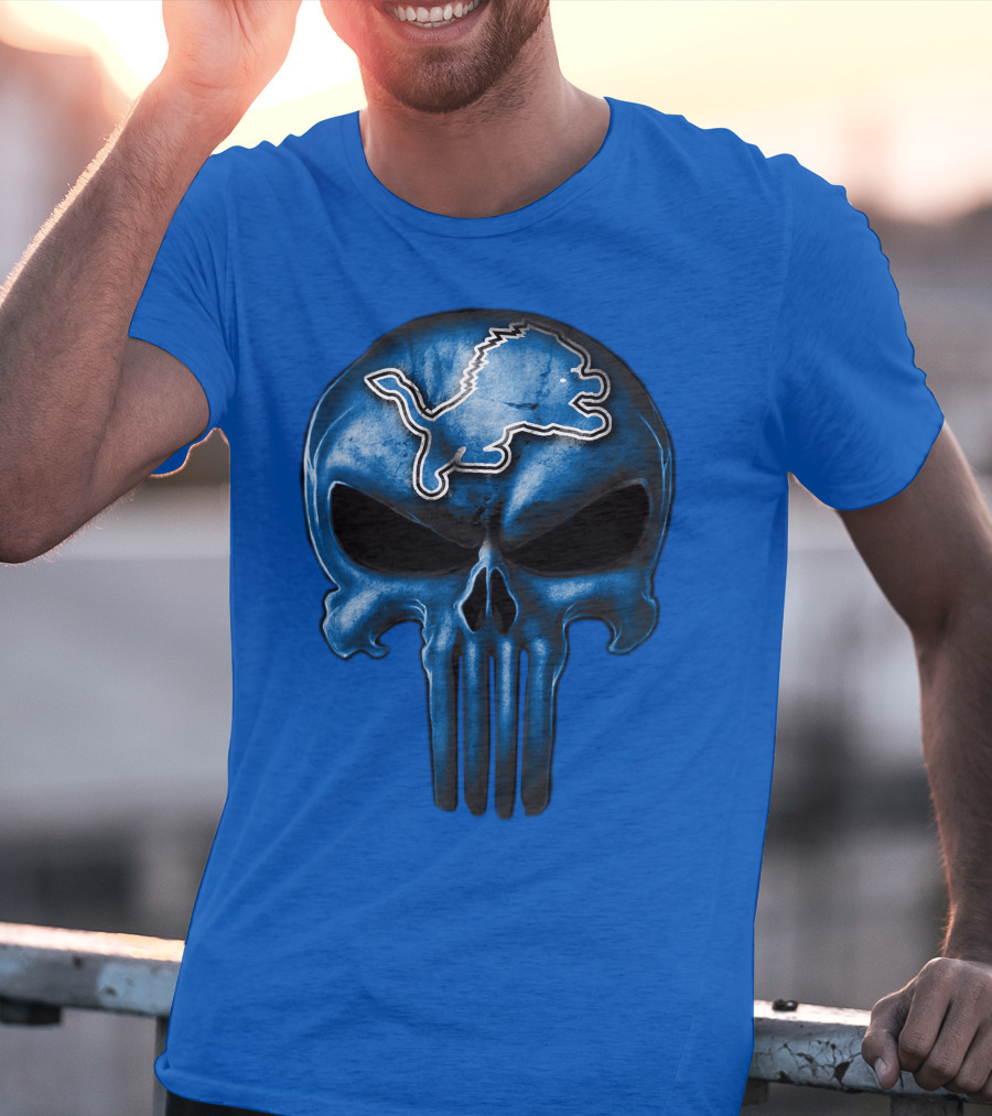 Detroit Lions Skull Logo Punisher T-Shirt