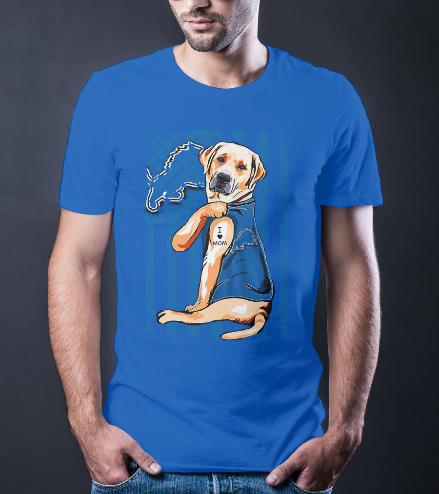 Labrador Retriever I Love Mom Detroit Lions Fan T-Shirt