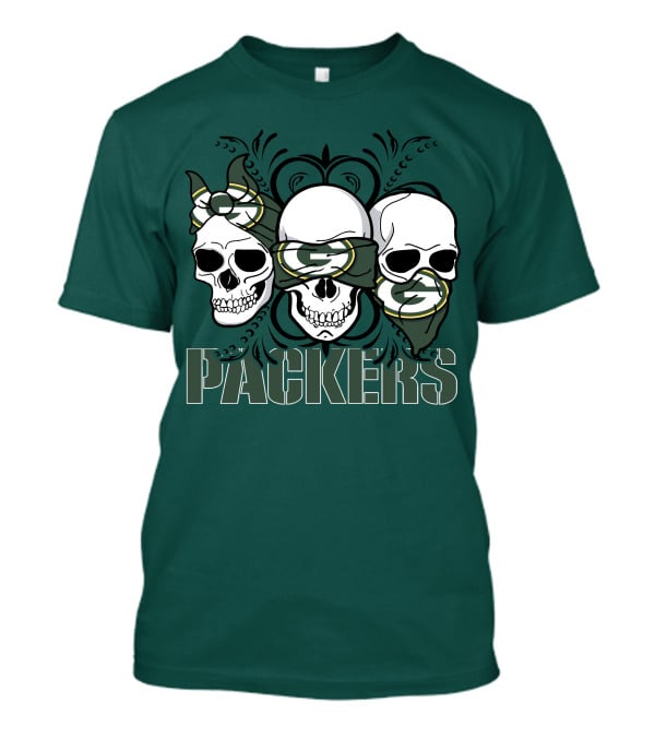 Packers Three Skulls With Green Bay Bandanas T-Shirt