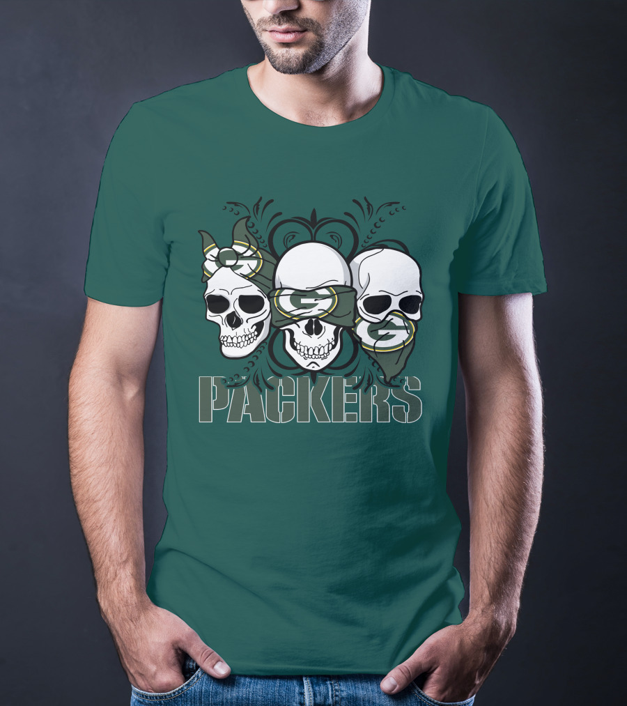 Packers Three Skulls With Green Bay Bandanas T-Shirt