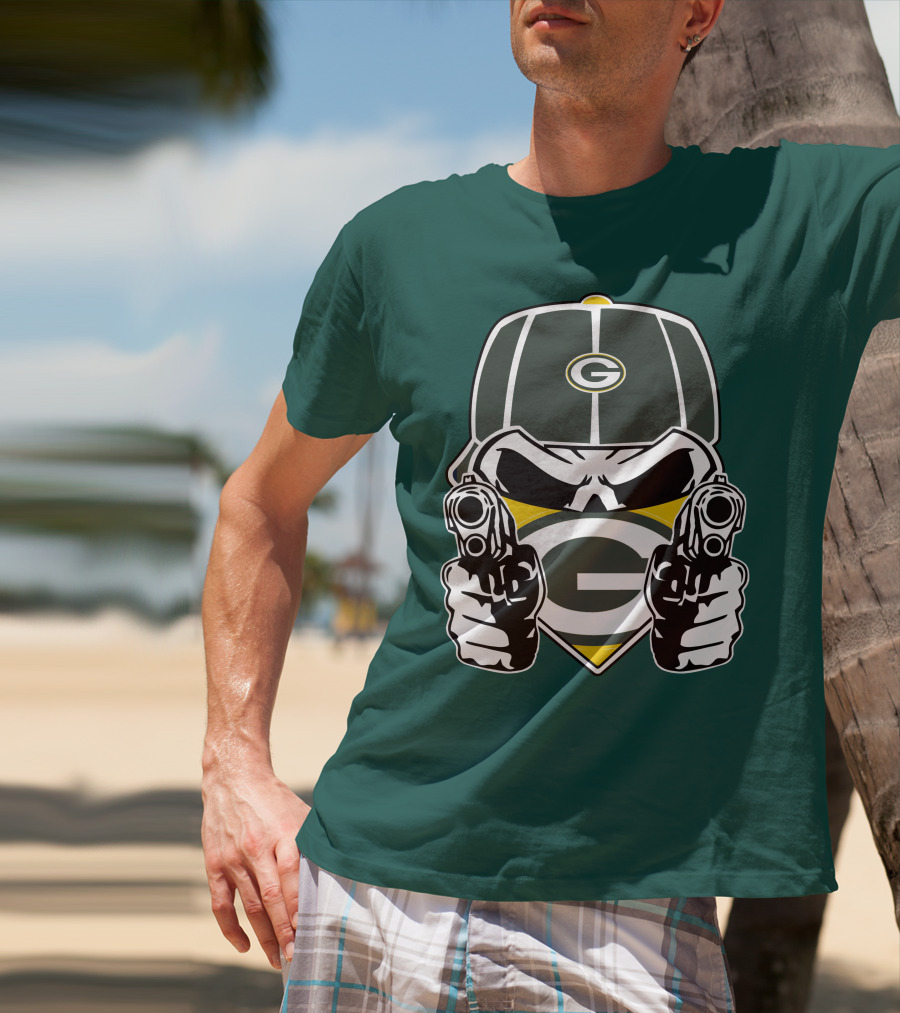 Green Bay Packers G Logo Helmet With Crossed Guns Face Mask T-Shirt