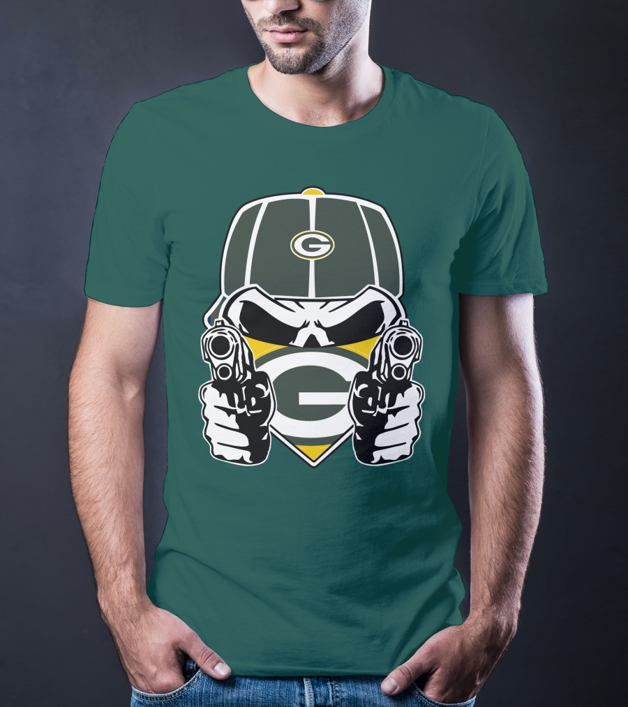 Green Bay Packers G Logo Helmet With Crossed Guns Face Mask T-Shirt