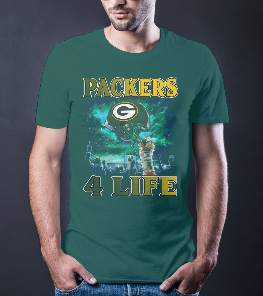Packers 4 Life Green Bay Victory Helmet Celebration T-Shirt