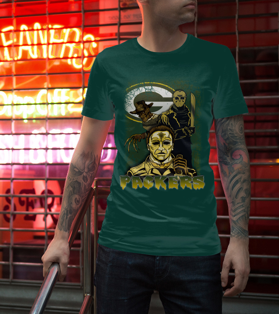 Green Bay Packers Horror Icons Mashup Freddy Jason Michael Myers T-Shirt
