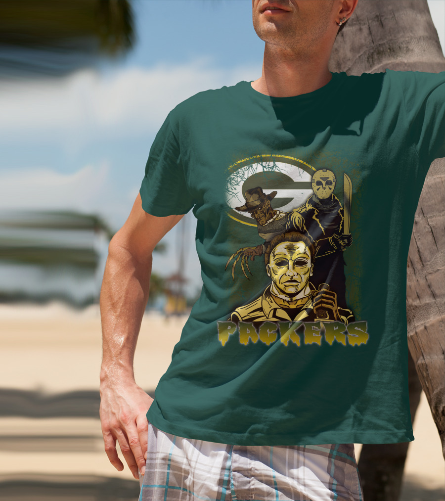 Green Bay Packers Horror Icons Mashup Freddy Jason Michael Myers T-Shirt