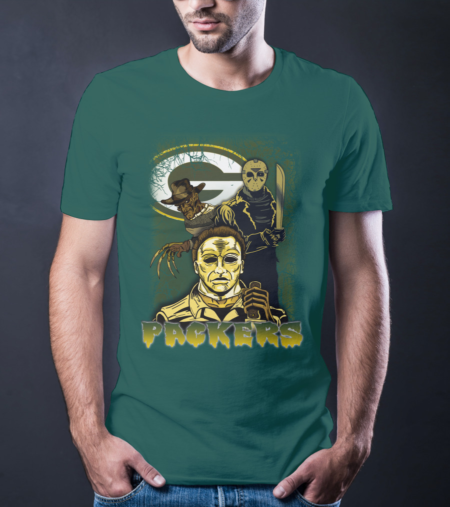 Green Bay Packers Horror Icons Mashup Freddy Jason Michael Myers T-Shirt