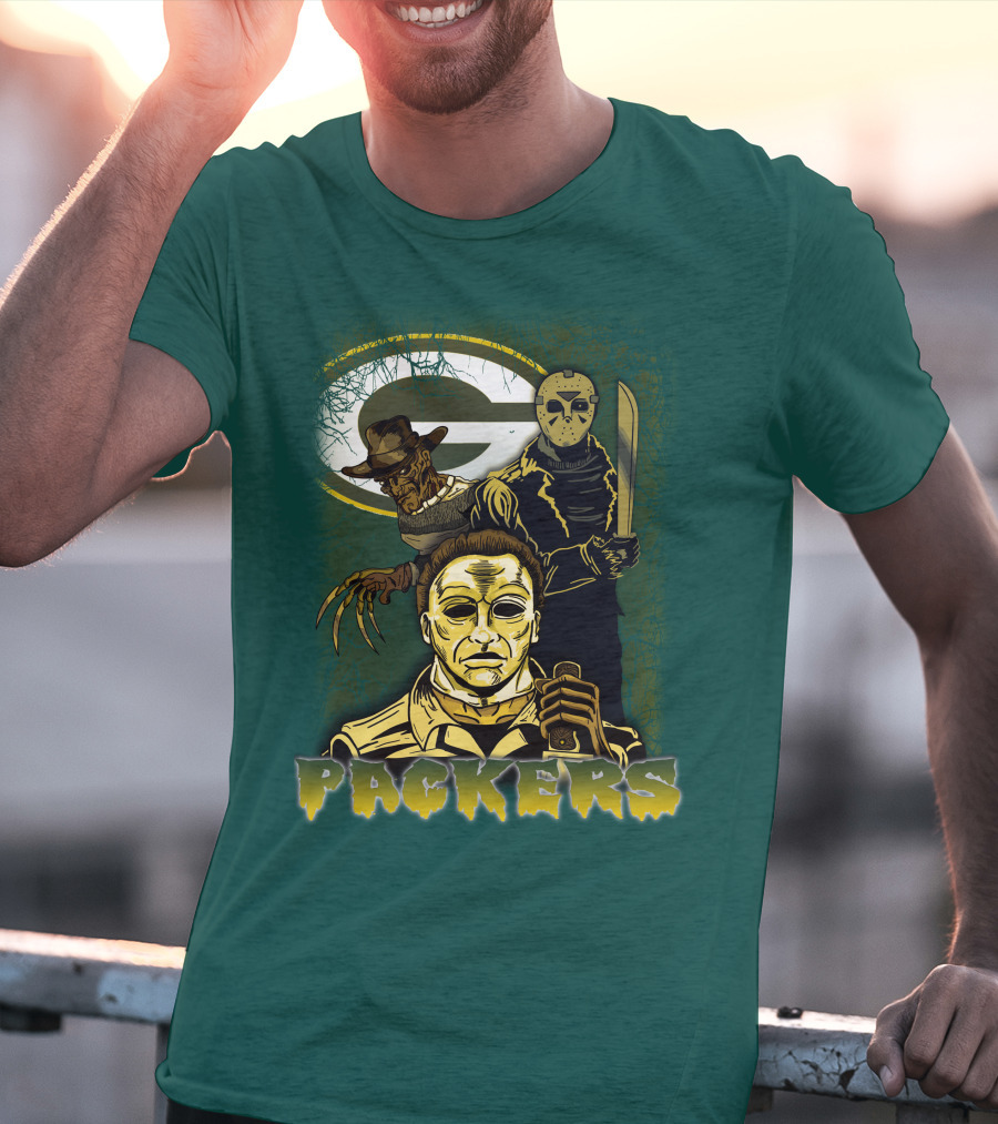 Green Bay Packers Horror Icons Mashup Freddy Jason Michael Myers T-Shirt