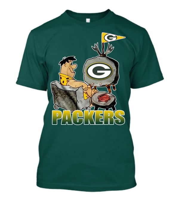 Packers Fred Flintstone Watching Tv With Green Bay T-Shirt