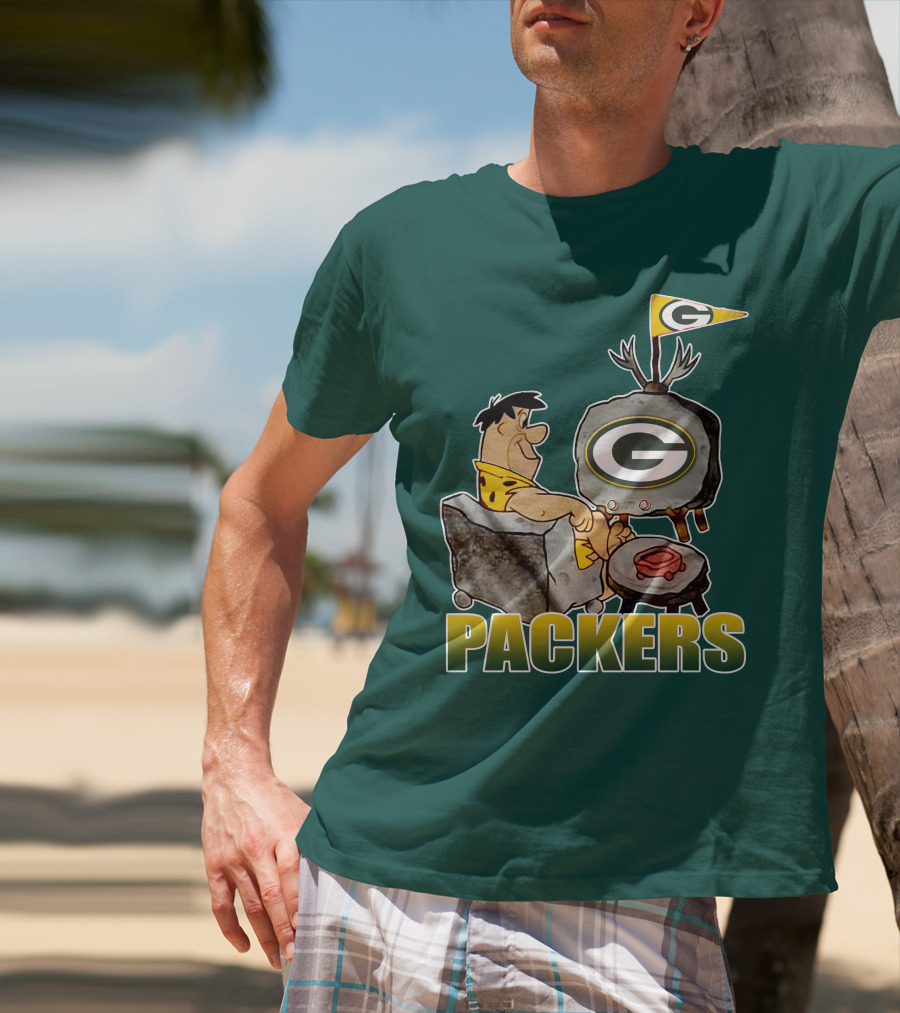 Packers Fred Flintstone Watching Tv With Green Bay T-Shirt