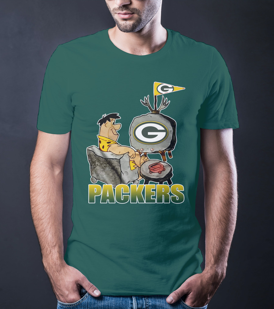 Packers Fred Flintstone Watching Tv With Green Bay T-Shirt