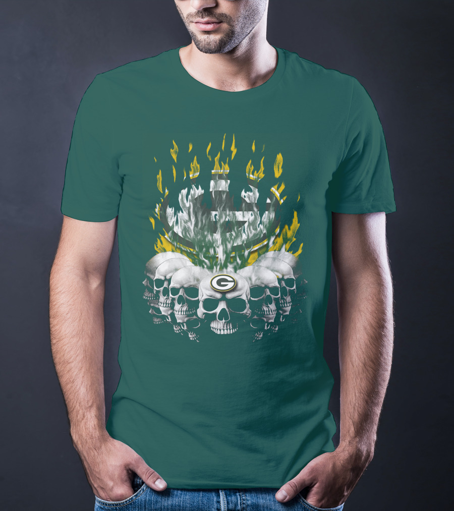 Green Bay Packers Flaming Skull T-Shirt