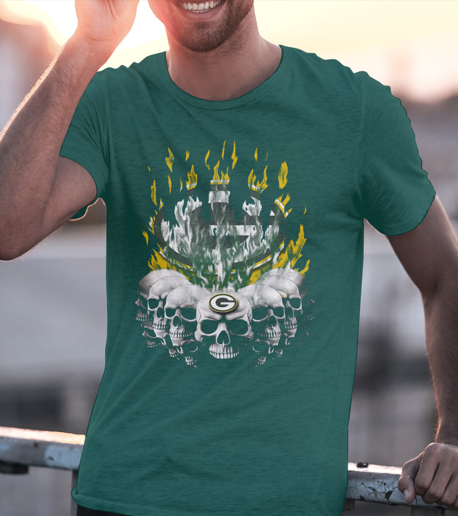 Green Bay Packers Flaming Skull T-Shirt