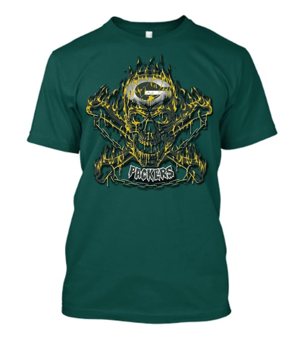 Packers Skull Flames 35 Green Bay T-Shirt