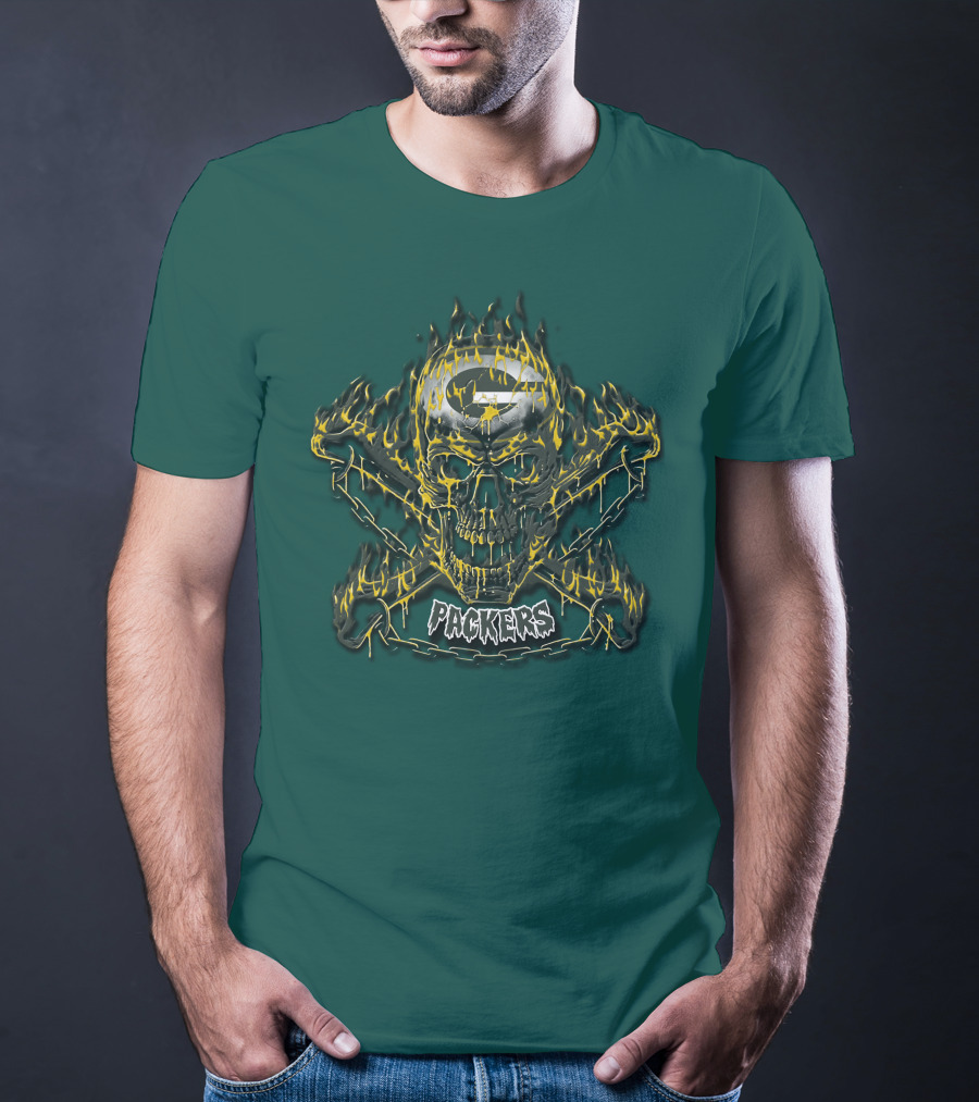 Packers Skull Flames 35 Green Bay T-Shirt