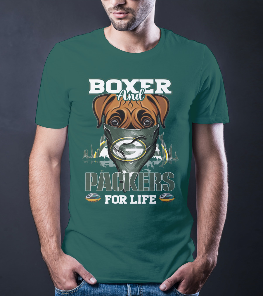 Boxer And Packers For Life Green Bay Packers T-Shirt