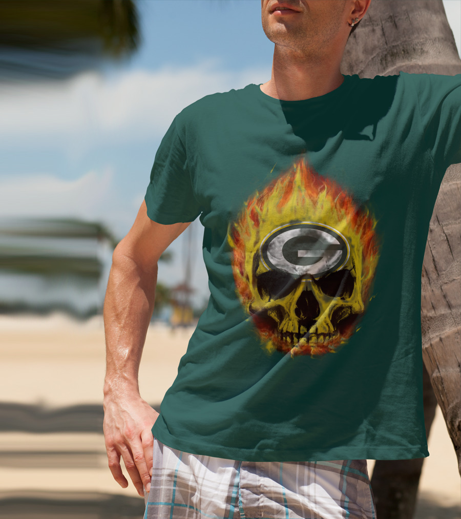 Green Bay Packers Skull Flames T-Shirt