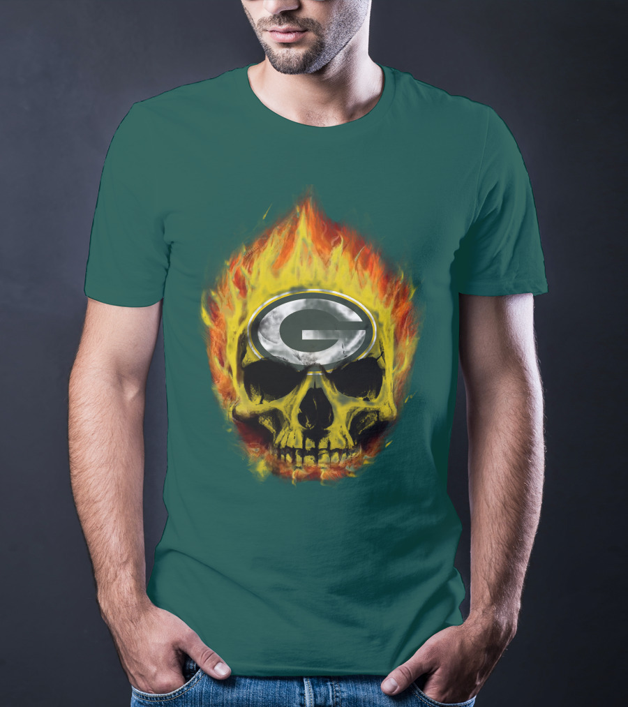 Green Bay Packers Skull Flames T-Shirt